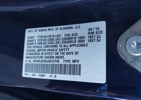 2020 Honda Odyssey Ex from USA, damaged, VIN 5FNRL6H54LB013745